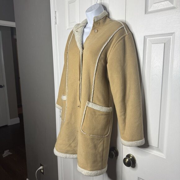 Old Navy Size 16 Sherpa Lined Hooded Coat Tan Faux Shearling Jacket - Picture 2 of 6